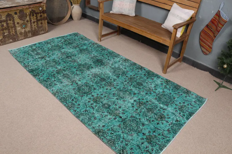 グリーンイカットラグ、3.8x7.6フィートのエレガントな装飾