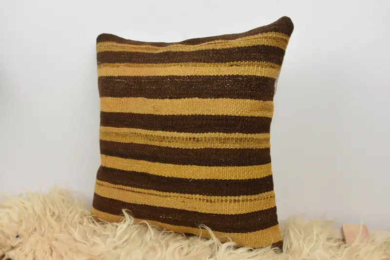 Bolster Pillow, Southwestern Pillow Case, Pillow Cover, Turkish Kilim Pillow, 16x16 Yellow Cushion Case, Boho Pillow Sham Cover, Gift Pillow - 7