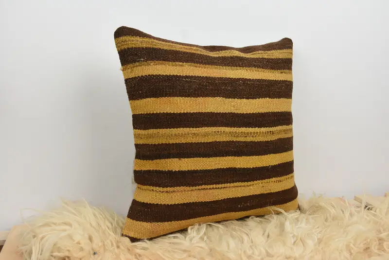 Bolster Pillow, Southwestern Pillow Case, Pillow Cover, Turkish Kilim Pillow, 16x16 Yellow Cushion Case, Boho Pillow Sham Cover, Gift Pillow - 8