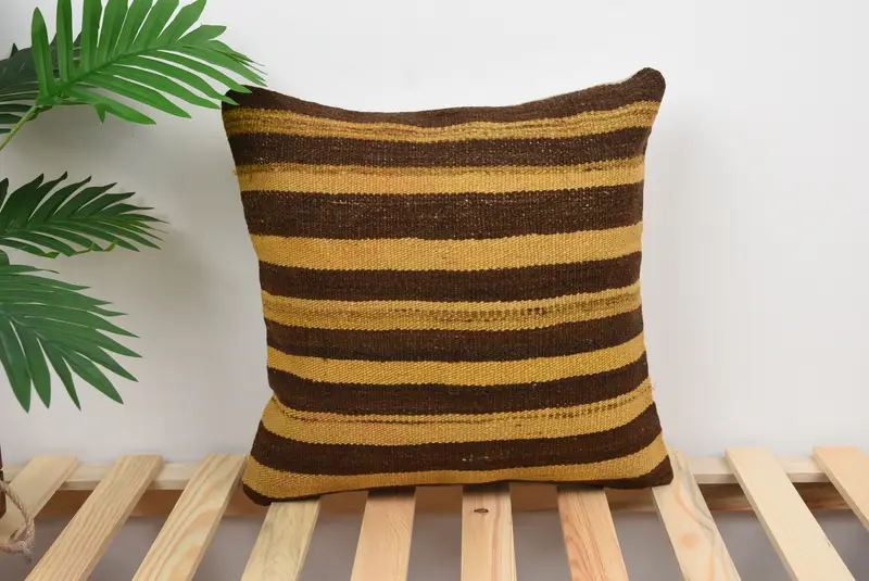 Bolster Pillow, Southwestern Pillow Case, Pillow Cover, Turkish Kilim Pillow, 16x16 Yellow Cushion Case, Boho Pillow Sham Cover, Gift Pillow - 1