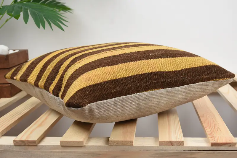 Bolster Pillow, Southwestern Pillow Case, Pillow Cover, Turkish Kilim Pillow, 16x16 Yellow Cushion Case, Boho Pillow Sham Cover, Gift Pillow - 4