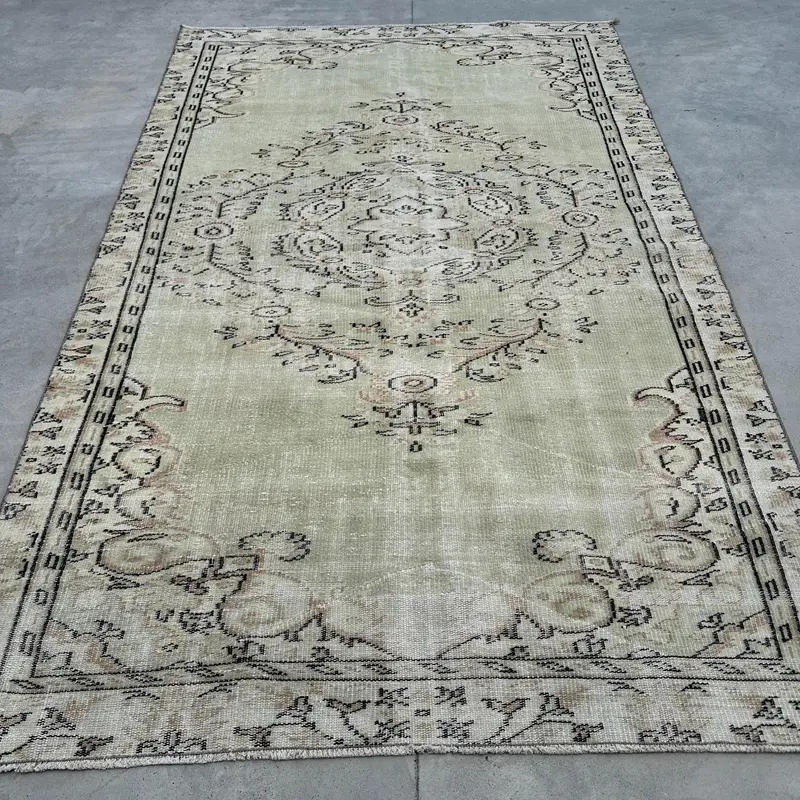 6.4x8.7 ft Vintage Turkish Rug, Large Rug, Oushak Gray Wool Rug - 1