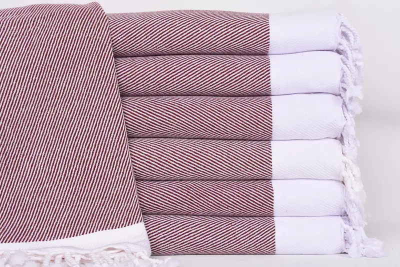 Turkish Towel Monogrammed Organic Cotton Burgundy Chevron, 70x40 Inches