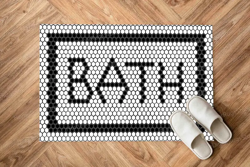 Alfombra estampada en blanco y negro de moda para baños modernos