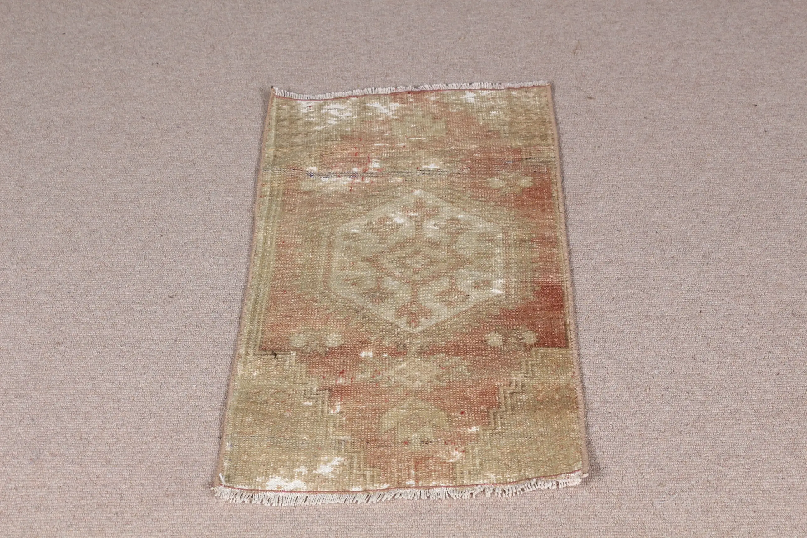 Vintage Turkish Rug, 1.4x2.6 ft Rug, Brown Red Southwestern Rug - 1