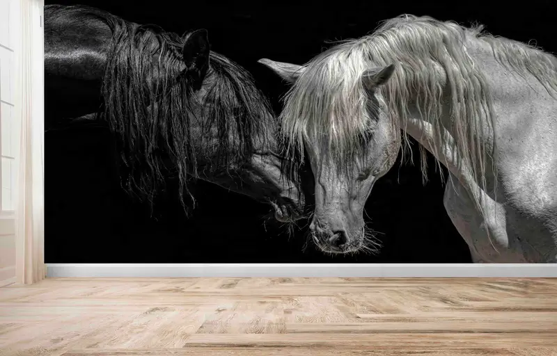 Moderne, mit Pferdeliebhabern bedruckte Tapete: Elegantes Bauernhausdekor