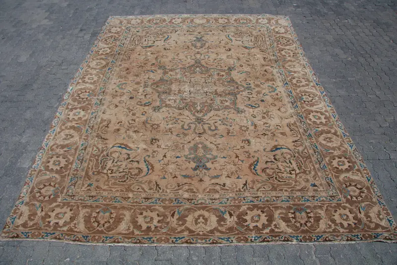 9,7x12,6 ft türkischer Teppich, Vintage Oversize Teppich, braun blauer Ikat Teppich - 1