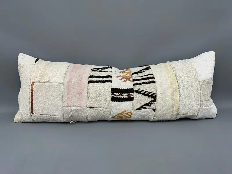 Ethnic Cushion, Ethnical Kilim Rug Pillow, Pillow Case, Tribal Pillow Sham, Pillow for Couch, Kilim Pillow Cover, 16x43 Beige Pillow Cover - 4