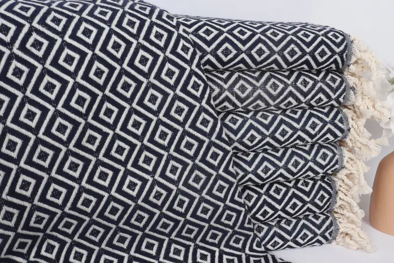 Personalisiertes türkisches Strandtuch, Marineblau, 101,6 x 180 cm, Bio-Baumwolle