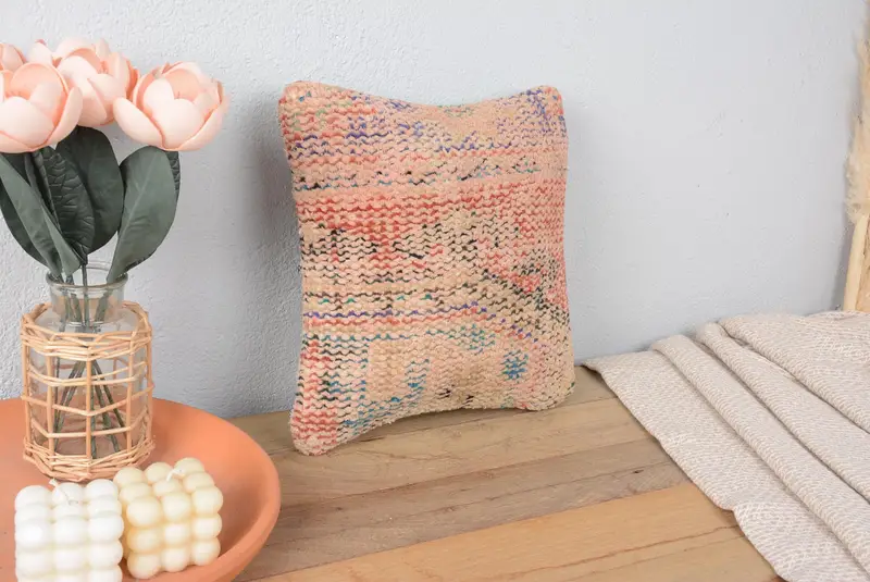 Beige besticktes Southwestern-Wurfkissen, Vintage 12x12 Kissen