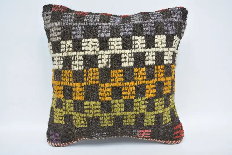 Kilim Pillow, Pillow Cover, Bed Pillow, Antique Pillows, Pet Pillow Cover, 14x14 Orange Cushion Case, Decorative Throw Pillow, Turkish Pillow - 1