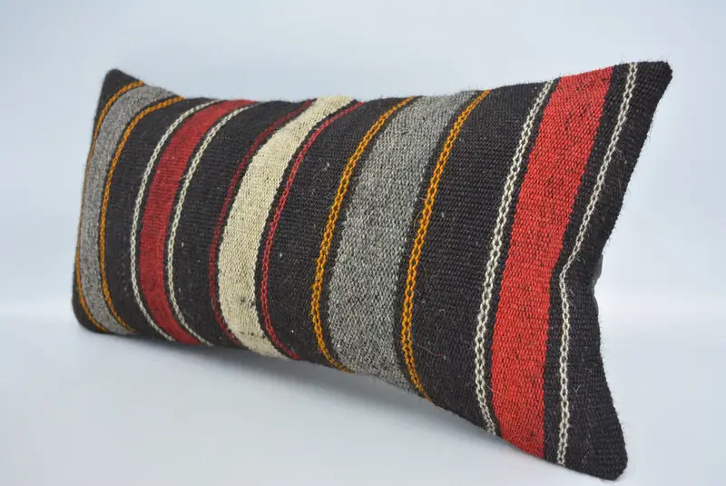 Farmhouse Pillow Case, 12x24 Brown Cushion Case, Ethnical Kilim Rug Pillow, Pillow Sham, Vintage Kilim Throw Pillow, Antique Pillows - 4