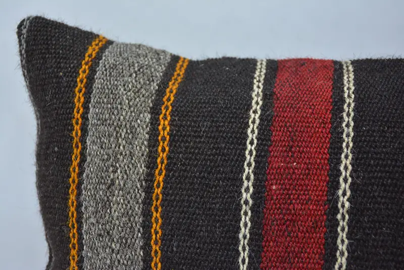 Farmhouse Pillow Case, 12x24 Brown Cushion Case, Ethnical Kilim Rug Pillow, Pillow Sham, Vintage Kilim Throw Pillow, Antique Pillows - 2