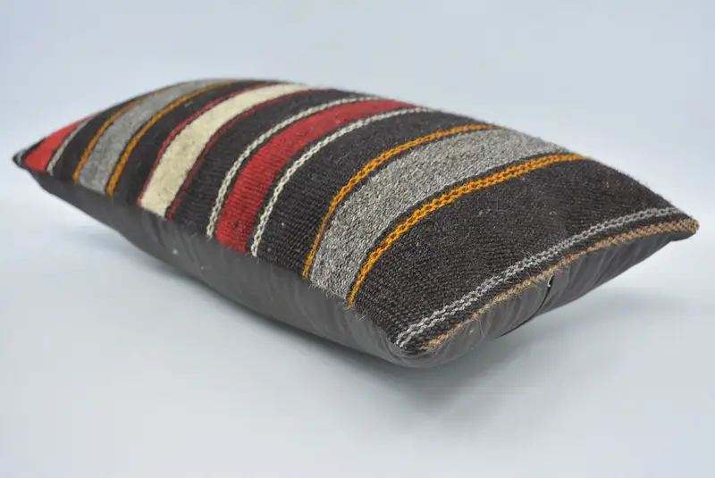 Farmhouse Pillow Case, 12x24 Brown Cushion Case, Ethnical Kilim Rug Pillow, Pillow Sham, Vintage Kilim Throw Pillow, Antique Pillows - 6