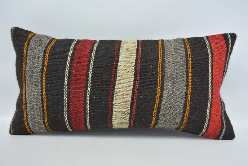 Farmhouse Pillow Case, 12x24 Brown Cushion Case, Ethnical Kilim Rug Pillow, Pillow Sham, Vintage Kilim Throw Pillow, Antique Pillows - 1
