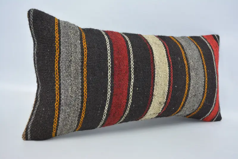 Farmhouse Pillow Case, 12x24 Brown Cushion Case, Ethnical Kilim Rug Pillow, Pillow Sham, Vintage Kilim Throw Pillow, Antique Pillows - 3