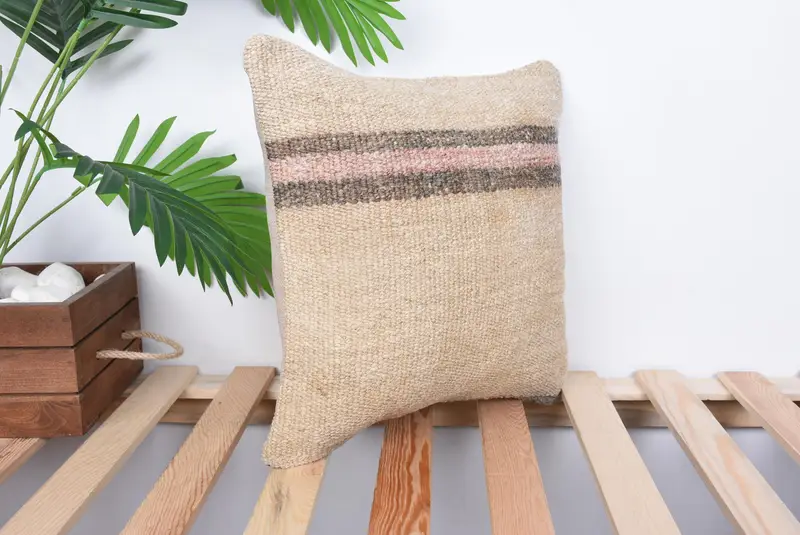 Interior Designer Pillow, Handmade Kilim Cushion, Vintage Throw Pillow Case, Pillow Case, 14x14 Beige Pillow Cover, Turkish Kilim Pillow - 4