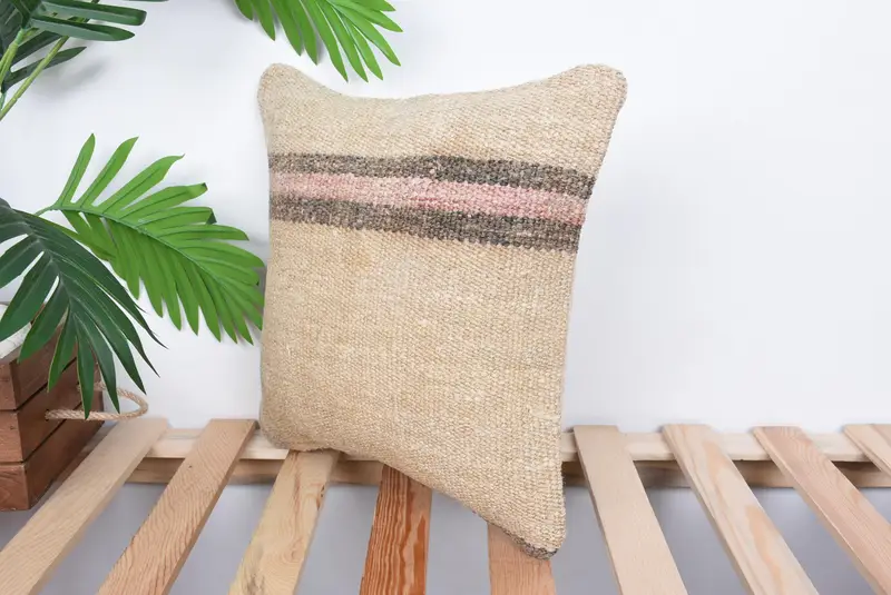 Interior Designer Pillow, Handmade Kilim Cushion, Vintage Throw Pillow Case, Pillow Case, 14x14 Beige Pillow Cover, Turkish Kilim Pillow - 5