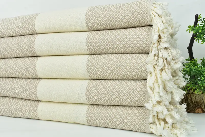 Plaj havlu hediyesi, el yapımı hediye, onun için kişiselleştirilmiş hediye, el dokuması organik Türk havlu spa, 70x36 keten elmas havlu, işlemeli havlu - 3