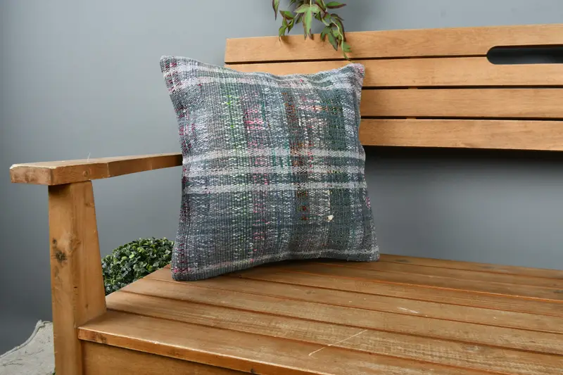 Pillow Cover, Pillow for Sofa, Throw Kilim Pillow, 16x16 Gray Pillow Case, Anatolian Cushion, Designer Throw Pillow Case, Kilim Cushion Sham - 1