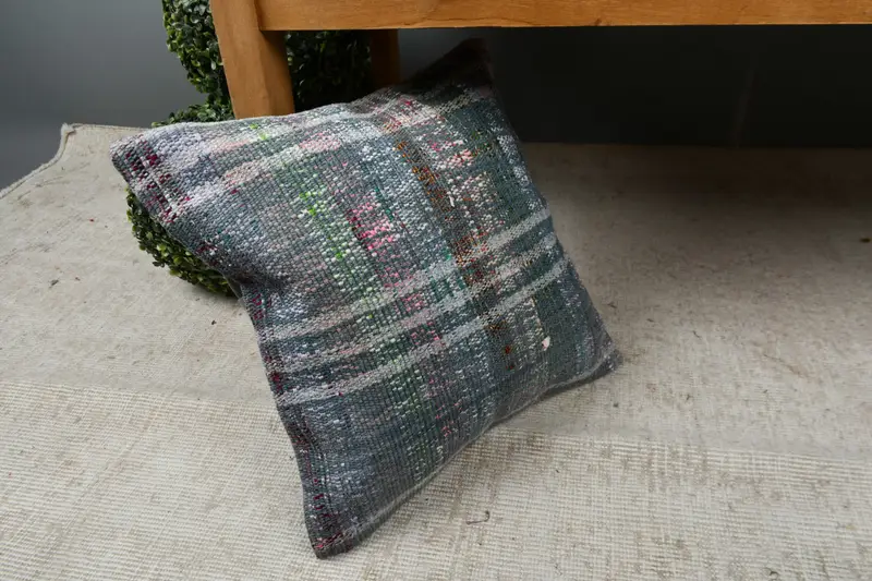 Pillow Cover, Pillow for Sofa, Throw Kilim Pillow, 16x16 Gray Pillow Case, Anatolian Cushion, Designer Throw Pillow Case, Kilim Cushion Sham - 7