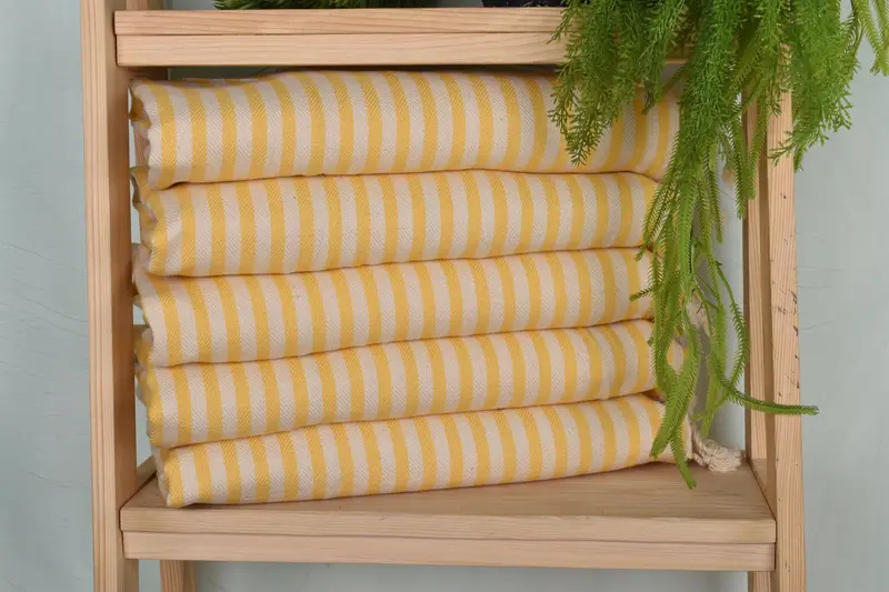 Striped Dish Towel Yellow Organic Cotton/Linen, 18x40 Inches