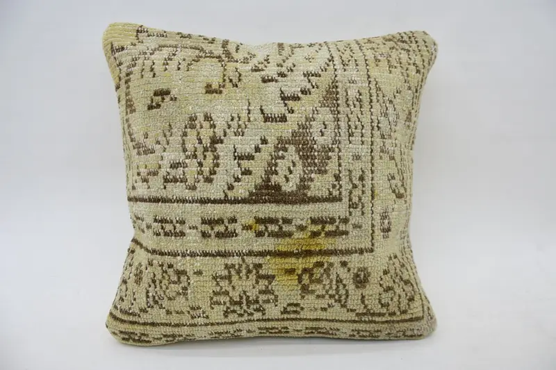 Turkish Corner Cushion, Gift Pillow, Vintage Pillow, Turkish Pillow, Cushion Cover, 18x18 Beige Pillow Sham, Decorative Cushion Cover - 1