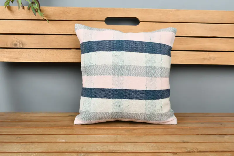 Neutral Pillow Case, Decorative Throw Pillow Sham, Vintage Kilim Pillow, Pillow Sham, 16x16 Blue Cushion, Boho Pillow, Boho Pillow Sham Cover - 6