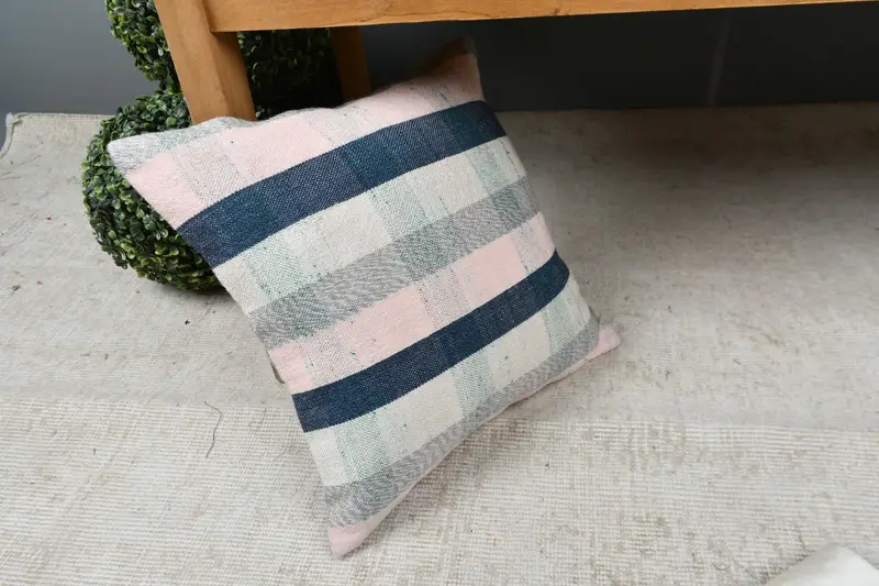 Neutral Pillow Case, Decorative Throw Pillow Sham, Vintage Kilim Pillow, Pillow Sham, 16x16 Blue Cushion, Boho Pillow, Boho Pillow Sham Cover - 7