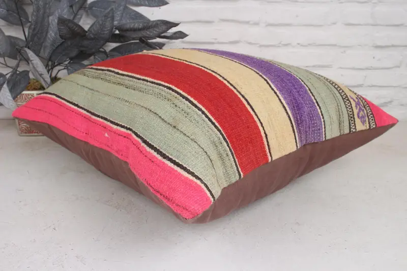 Kilim Cushion Sham, 20x20 Purple Cushion, Kilim Pillow, Cushion Case, Pillow for Sofa, Kilim Rug Cushion, Turkish Rugs Cushion Case - 6