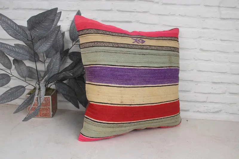 Kilim Cushion Sham, 20x20 Purple Cushion, Kilim Pillow, Cushion Case, Pillow for Sofa, Kilim Rug Cushion, Turkish Rugs Cushion Case - 3