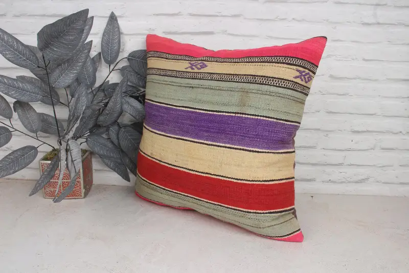 Kilim Cushion Sham, 20x20 Purple Cushion, Kilim Pillow, Cushion Case, Pillow for Sofa, Kilim Rug Cushion, Turkish Rugs Cushion Case - 4
