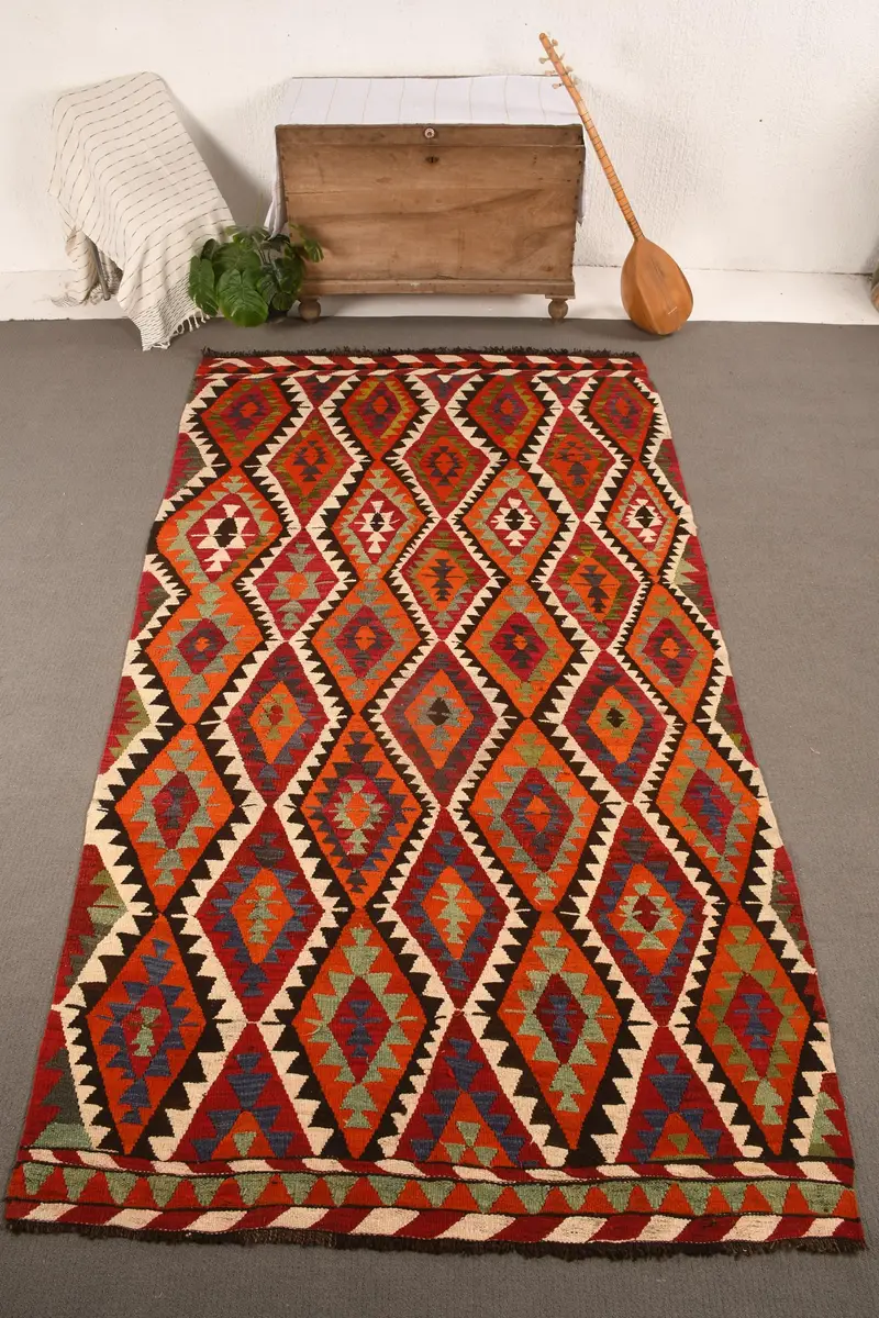 4.9x9.4 ft Türk Halısı, Vintage Büyük Halı, Gökkuşağı Gökkuşağı Soyut Yün Halı - 1
