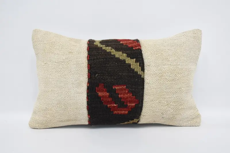 Turkish White Pillow Case, Antique 12x20 inch Cushion, Gift for Couple Striped Euro Sham - 1