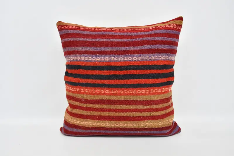 Cushion, Couch Pillow Cover, Patio Pillow Cover, 28x28 Red Cushion Cover, Ethnical Kilim Rug Pillow, Pillow for Sofa, Kilim Cushion Sham - 1
