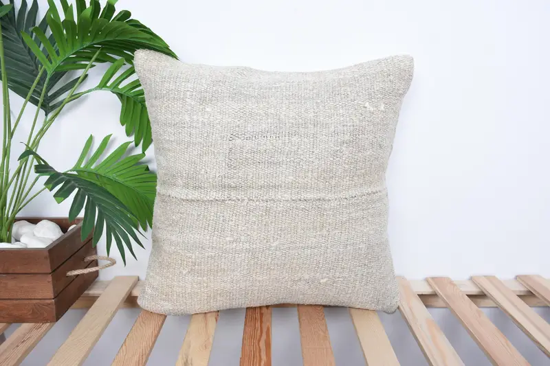 Kilim Pillow, Kilim Cushion Sham, Pillow, Pastel Cushion Cover, Vintage Pillow, 18x18 Beige Pillow Sham, Ethnic Throw Pillow - 1