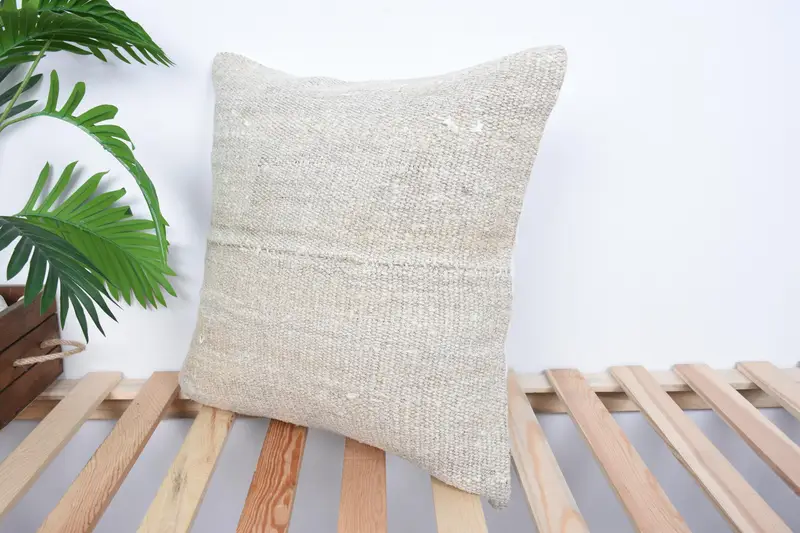 Kilim Pillow, Kilim Cushion Sham, Pillow, Pastel Cushion Cover, Vintage Pillow, 18x18 Beige Pillow Sham, Ethnic Throw Pillow - 5