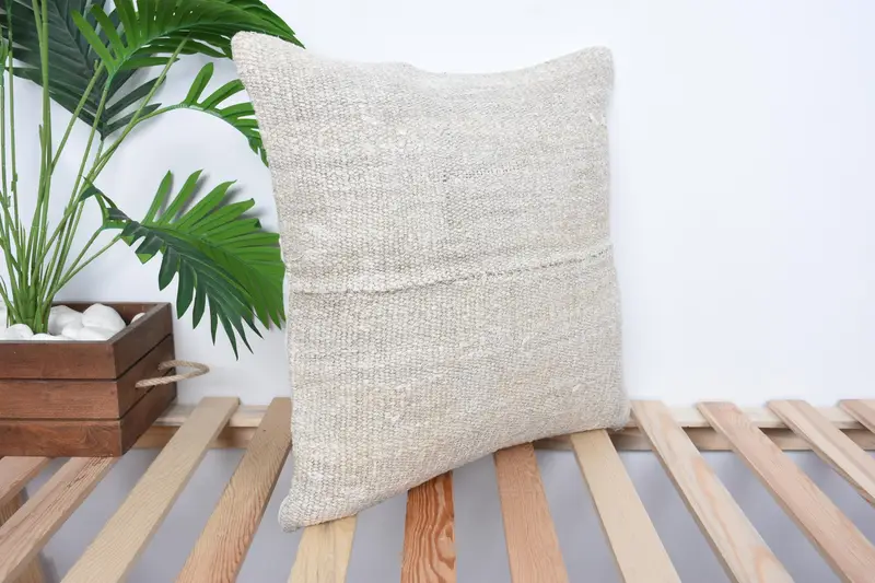 Kilim Pillow, Kilim Cushion Sham, Pillow, Pastel Cushion Cover, Vintage Pillow, 18x18 Beige Pillow Sham, Ethnic Throw Pillow - 4
