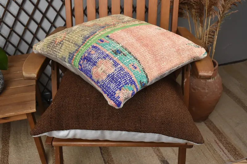 Boho Pillow Sham Cover, Neutral Cushion Case, Cushion, 16x16 Red Cushion, Meditation Pillow, Boho Pillow, Custom Pillow Case, Handmade Kilim Cushion - 4