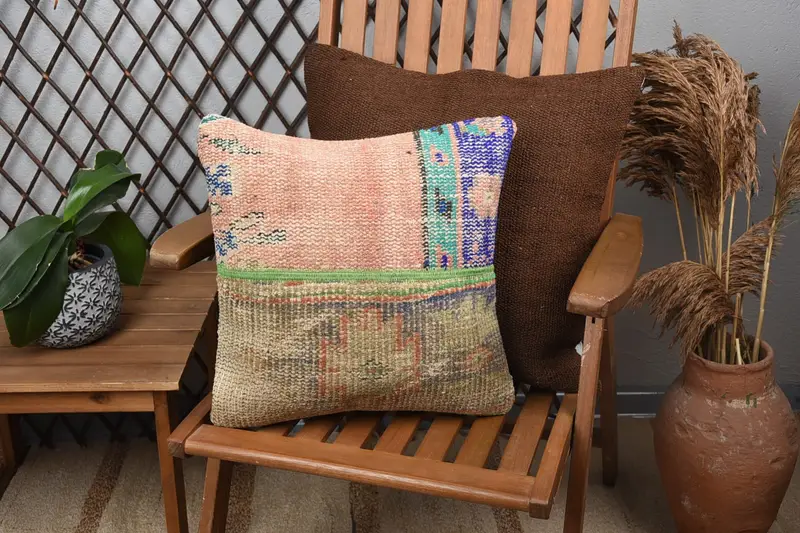 Boho Pillow Sham Cover, Neutral Cushion Case, Cushion, 16x16 Red Cushion, Meditation Pillow, Boho Pillow, Custom Pillow Case, Handmade Kilim Cushion - 1