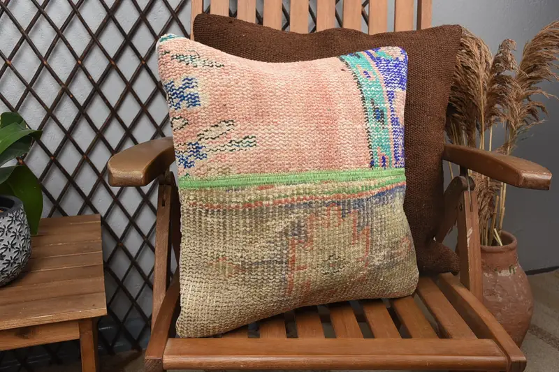 Boho Pillow Sham Cover, Neutral Cushion Case, Cushion, 16x16 Red Cushion, Meditation Pillow, Boho Pillow, Custom Pillow Case, Handmade Kilim Cushion - 2