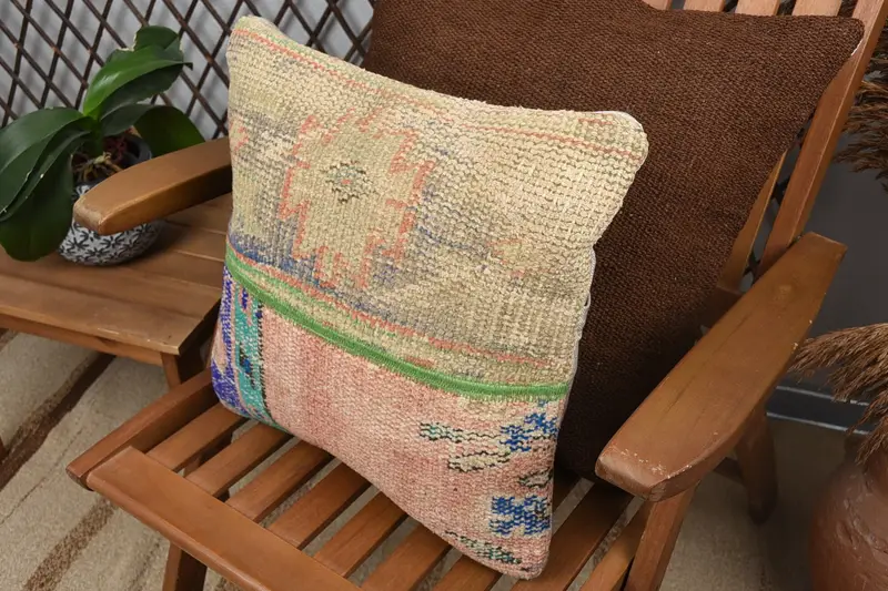 Boho Pillow Sham Cover, Neutral Cushion Case, Cushion, 16x16 Red Cushion, Meditation Pillow, Boho Pillow, Custom Pillow Case, Handmade Kilim Cushion - 5