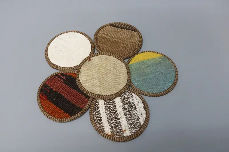 Posavasos de rayas blancas y rojas, posavasos étnicos tejidos duraderos