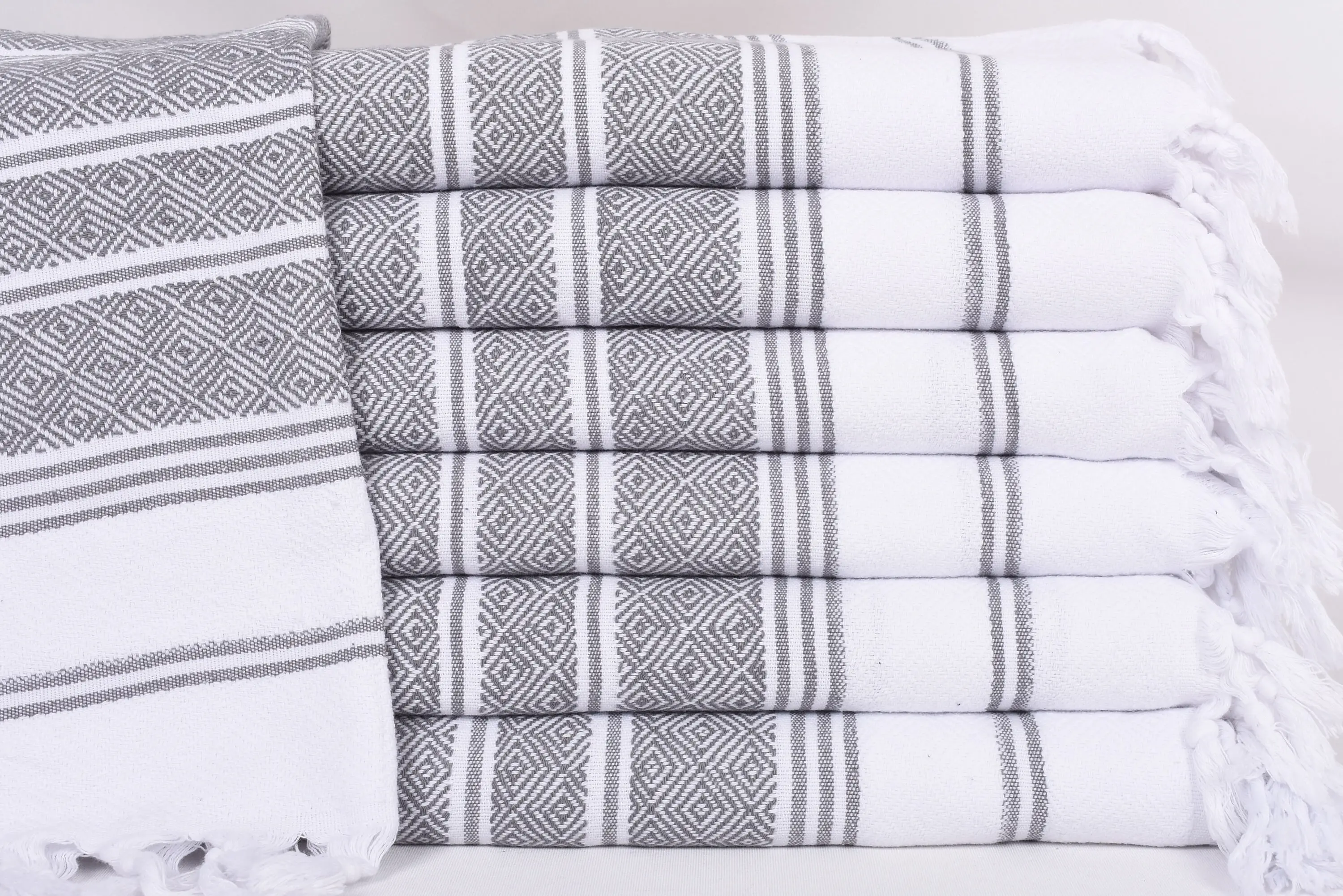 Personalized Turkish Cotton Towel Gray-White Diamond, 40x18 Inches - 1