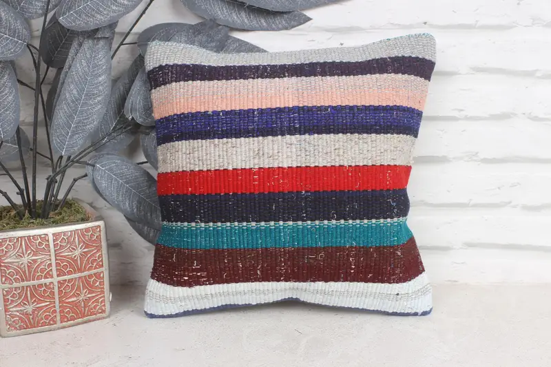 Interior Designer Pillow, Gift Pillow, Pillow Cover, Couch Pillow Case, 12x12 Blue Pillow Case, Natural Pillow, Kilim Cushion Sham - 1