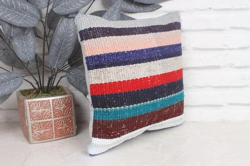 Interior Designer Pillow, Gift Pillow, Pillow Cover, Couch Pillow Case, 12x12 Blue Pillow Case, Natural Pillow, Kilim Cushion Sham - 4
