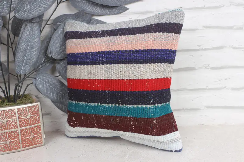 Interior Designer Pillow, Gift Pillow, Pillow Cover, Couch Pillow Case, 12x12 Blue Pillow Case, Natural Pillow, Kilim Cushion Sham - 3