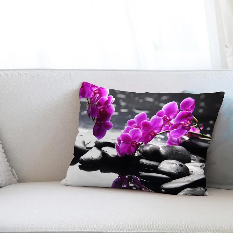 Purple Orchid Spa Printed Pillow: Modern Comfort for Home Decor