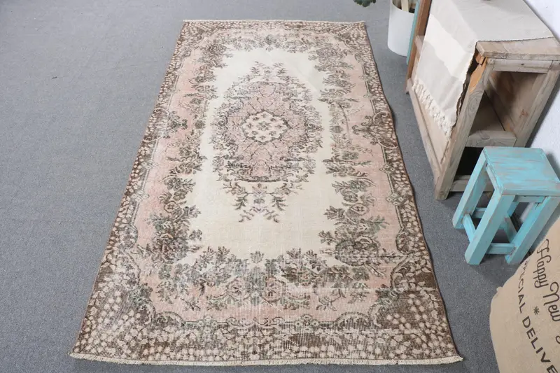 3,7x7 ft Turuncu Fas Halısı, Zarif Kahverengi Vurgular