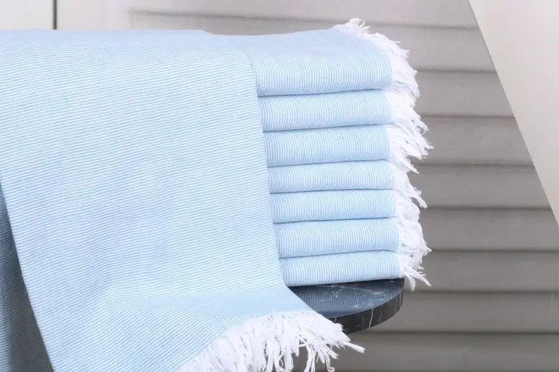 Petrol Green Striped Beach Towel Organic Turkish Cotton, 40x71 Inches